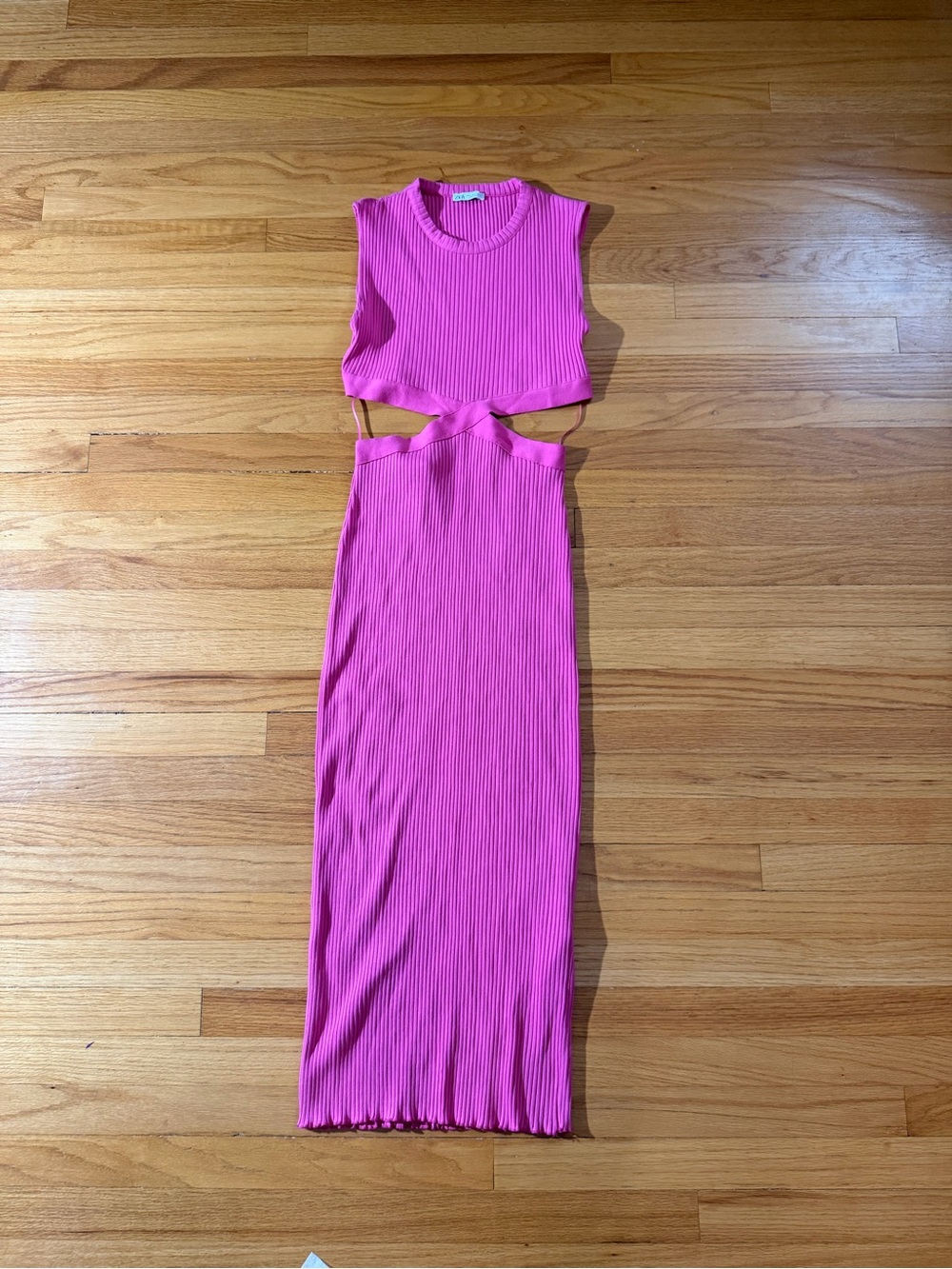 Zara Fuchsia Cotton Ribbed Cutout Maxi Dress